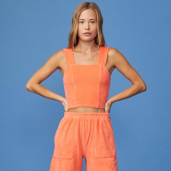 (A53) MONROW Terry Cloth Cropped Tank Top ONLY in Georgia Peach, Size XS, NWT - Picture 2 of 5